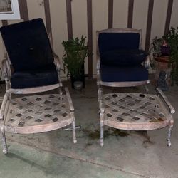 Wrought iron, spring action rocking chairs with Ottomans