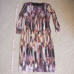Abstract Print Long Sleeve Midi Dress Size S