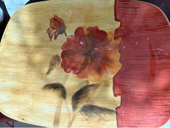 Cheri Blum for 222 Fifth "Chinoiserie" Rectangular Ceramic Serving Platter - Red Flowers on Red & Tan