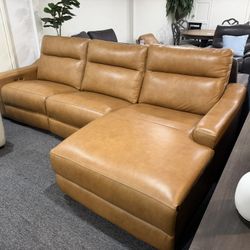 Furniture- 100% Real Top Grain Leather 3 Pc Sectional With 2 Power Recliners- Gabrine