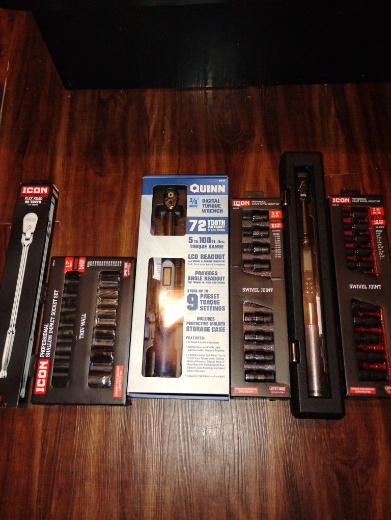 2digital Torque Wrenches 3)8. Flex Head 17 And 1/2 In '92 Flex Head Ratchet 3/8 10 Piece 10 Mm To 19 Impact Swivel Socket Set SAE 3/8 Drive 12 Piece S