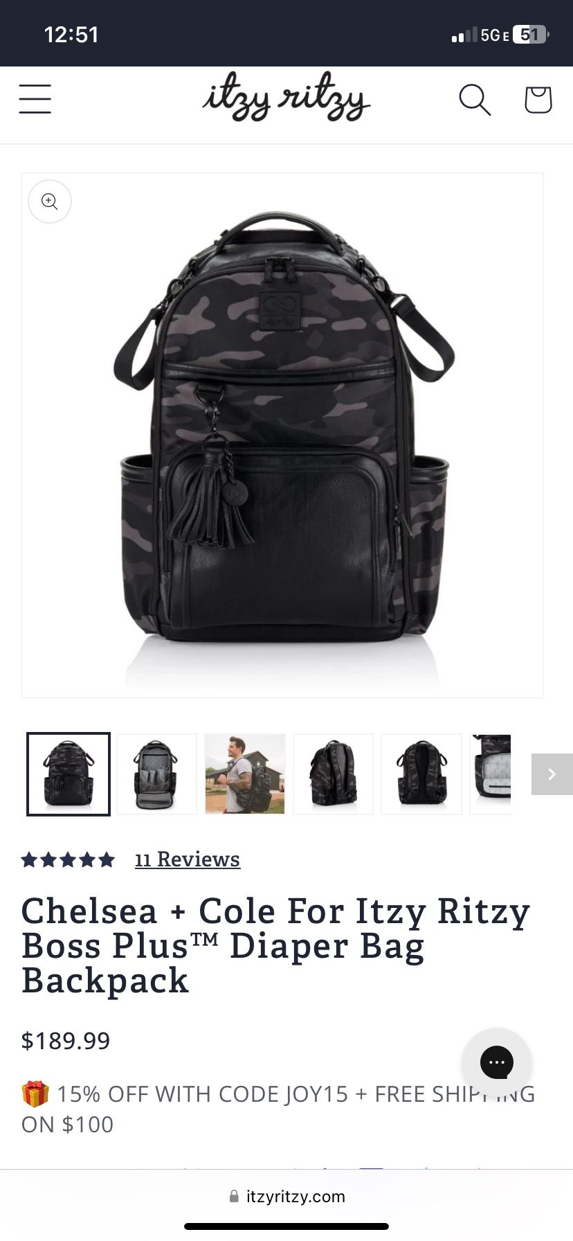 Itzy Ritzy Black Premium Camo Diaper Bag Backpack