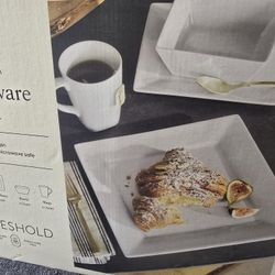 16pc Porcelain Square Dinnerware Set White - Threshold™: Microwave & Dishwasher Safe, Service for 4, Traditional Style