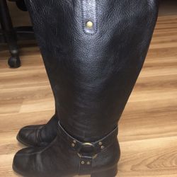Fitzwell Womens Black Leather Buckle Knee High Boots Sz 7.5