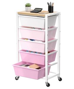 5 Tier Rolling Utility Cart W/ Drawers Storage Organizer Office Craft School New