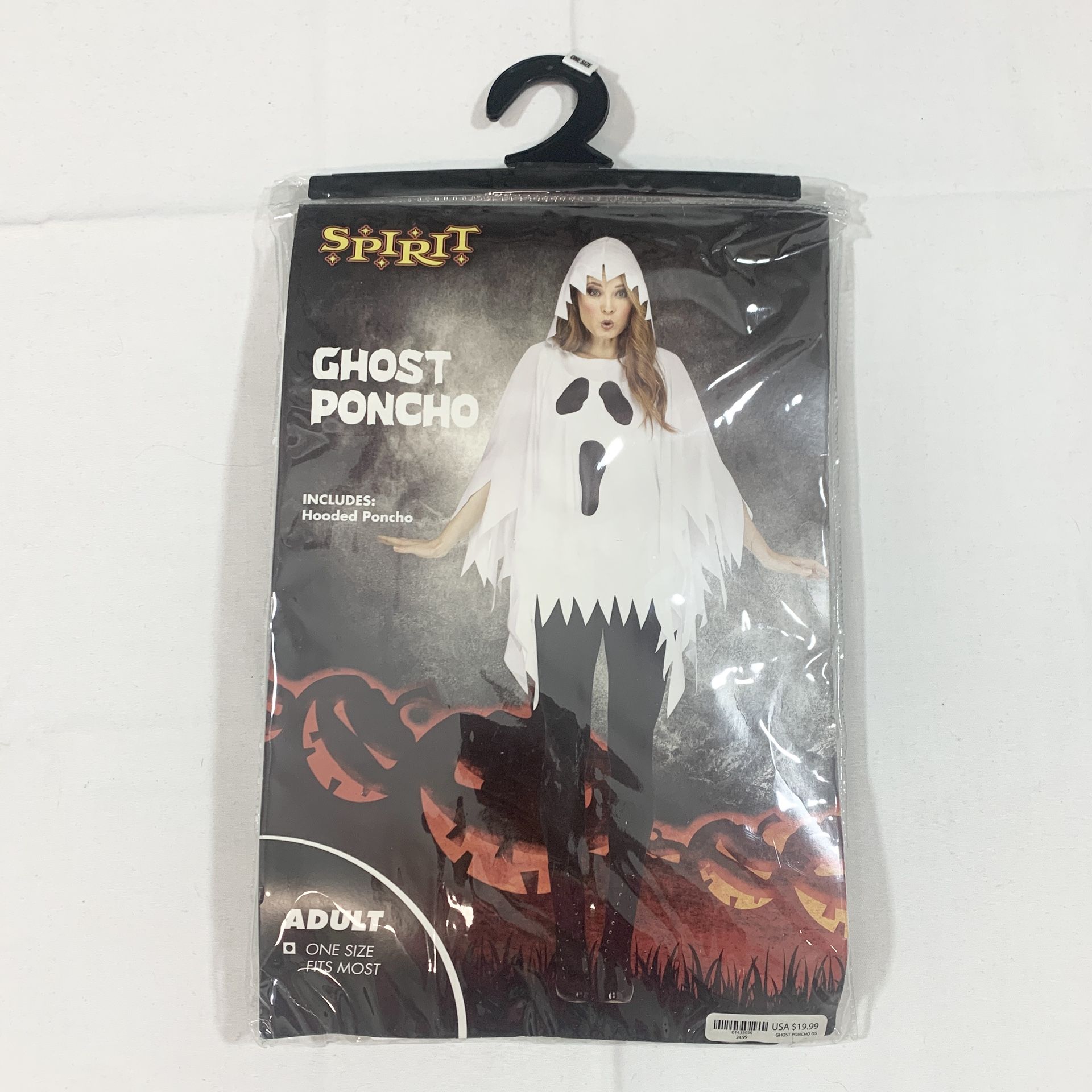 Spirit Halloween Costume Spooky Ghost Hooded Poncho Adult One Size Fits Most White