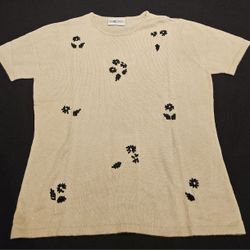 New! S Beige knit top with black floral embellishments