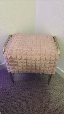 Pink Faux Fur Ottoman with Gold Metal Frame