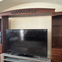 Wood Entertainment Center w/ Side Towers Decorative Scrollwork