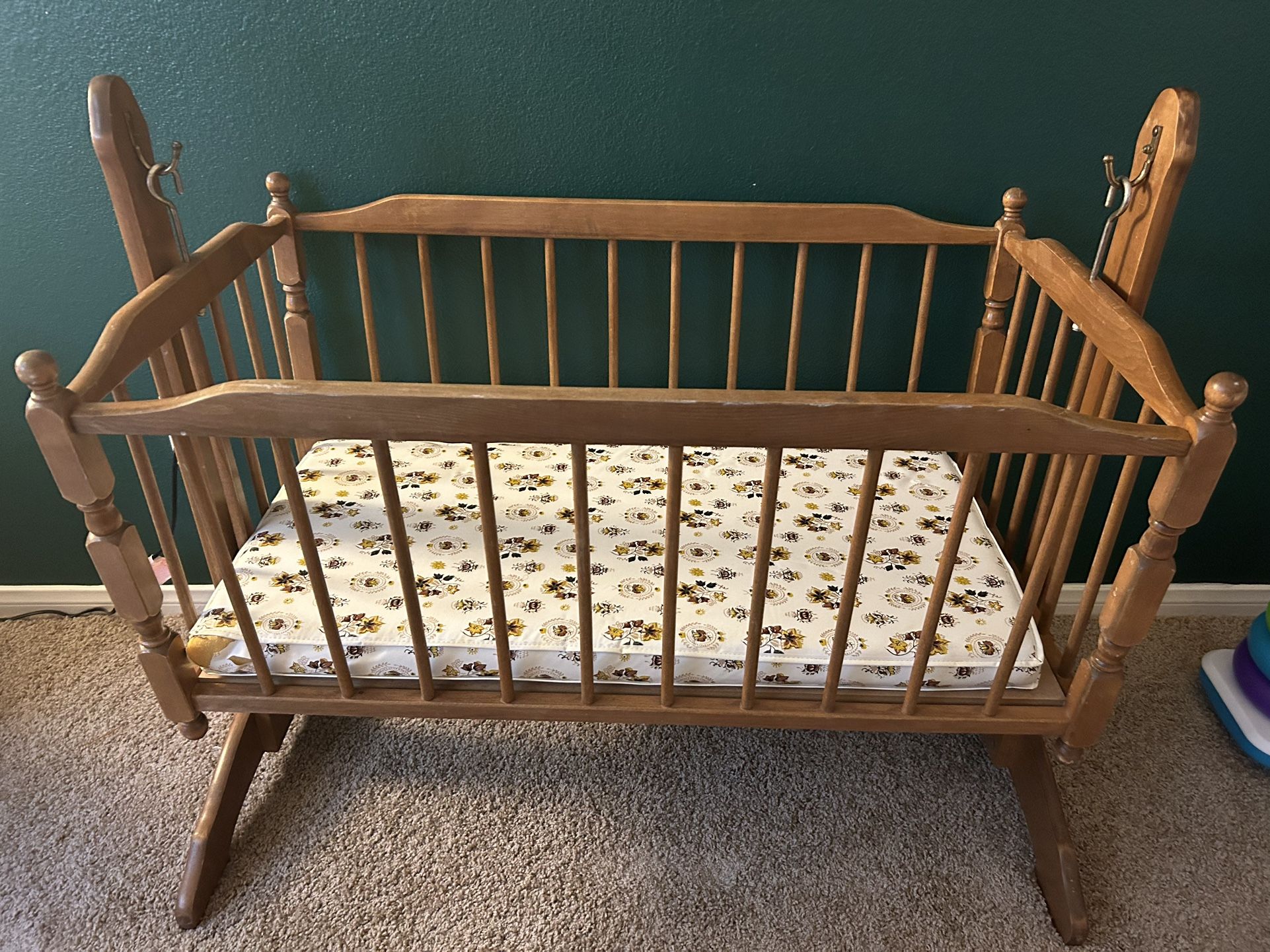 Vintage Wooden Rocking Baby Cradle Crib Bassinet