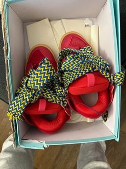 Lanvin Curb Sneakers Red Blue Yellow Chevron Laces Size 35 US Women 4 w/ Dust Bag