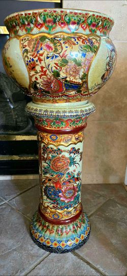 Porcelain Jardiniere with Pedestal, Satsuma-style