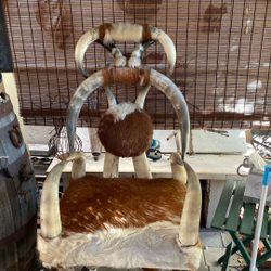 Wonderful  Horn  And Hide Throne With Footstool