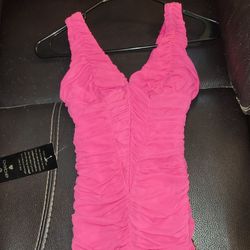 Double V-Neck Hot Pink Dress