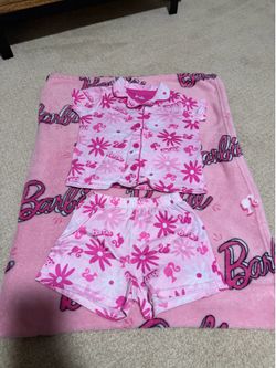 Barbie Pajama Set Size 5T and throw blanket