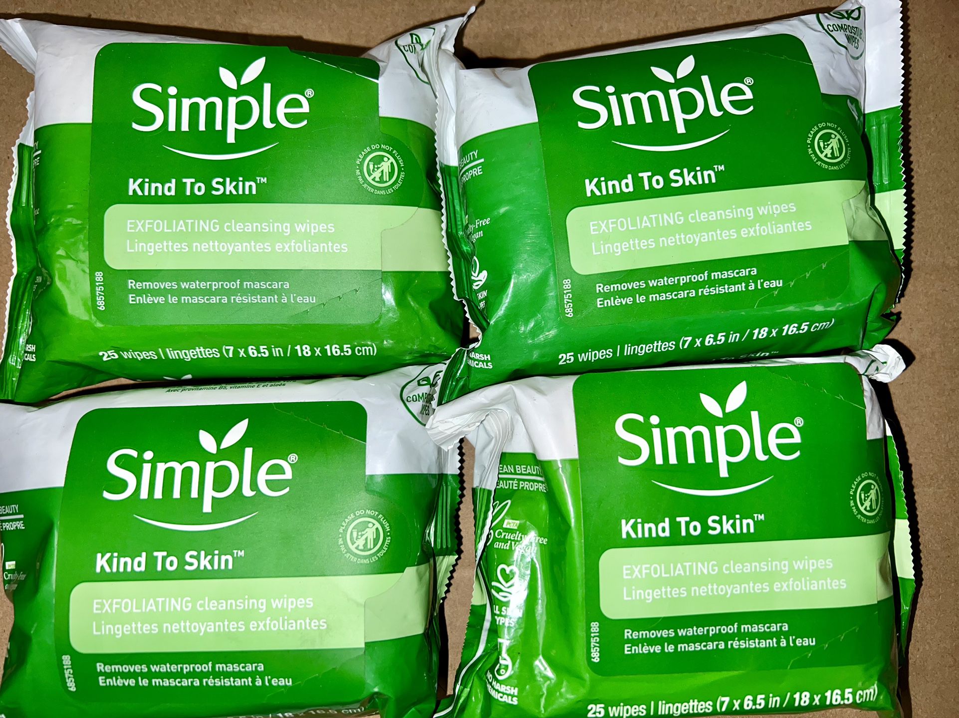 Simple Exfoliating Wipes, 25 Count (Pack of 4) face cleaning make up remover