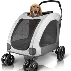 Petbobi Dog Stroller for Large Pet Jogger Stroller for 2 Dogs Breathable Animal Stroller with 4 Wheel and Storage Space Pet Can Easily Walk in/Out Tra