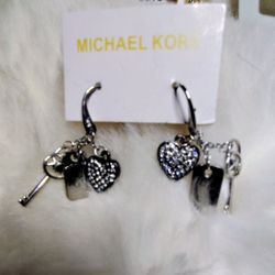 MK Heart, Lock And Key Earrings 