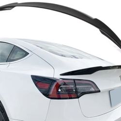 Fits 17-23 Tesla Model 3 V Style Rear Trunk Spoiler Wing Lip ABS Unpainted Black