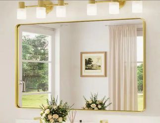 55 in. W x 36 in. H Rectangular Aluminum Framed Wall Bathroom Vanity Mirror Over Sink in Brushed Gold Bathroom Mirrors