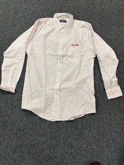 New Coca-Cola Embroidered White Button-Down Long Sleeve Cotton Shirts -Size 16 1/2