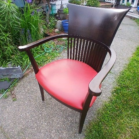 Italian Armchair Ebonized Wood Designer Stylish Mid Century Craftsman Red Vinyl Seat