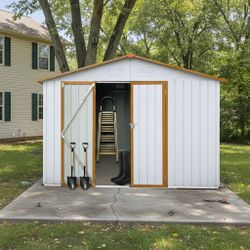 10x12 Ft Metal garden sheds outdoor storage sheds White+Yellow