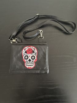 Rose Sugar Skull Cowhide Leather Clip-On Hip or cross body strap purse. New