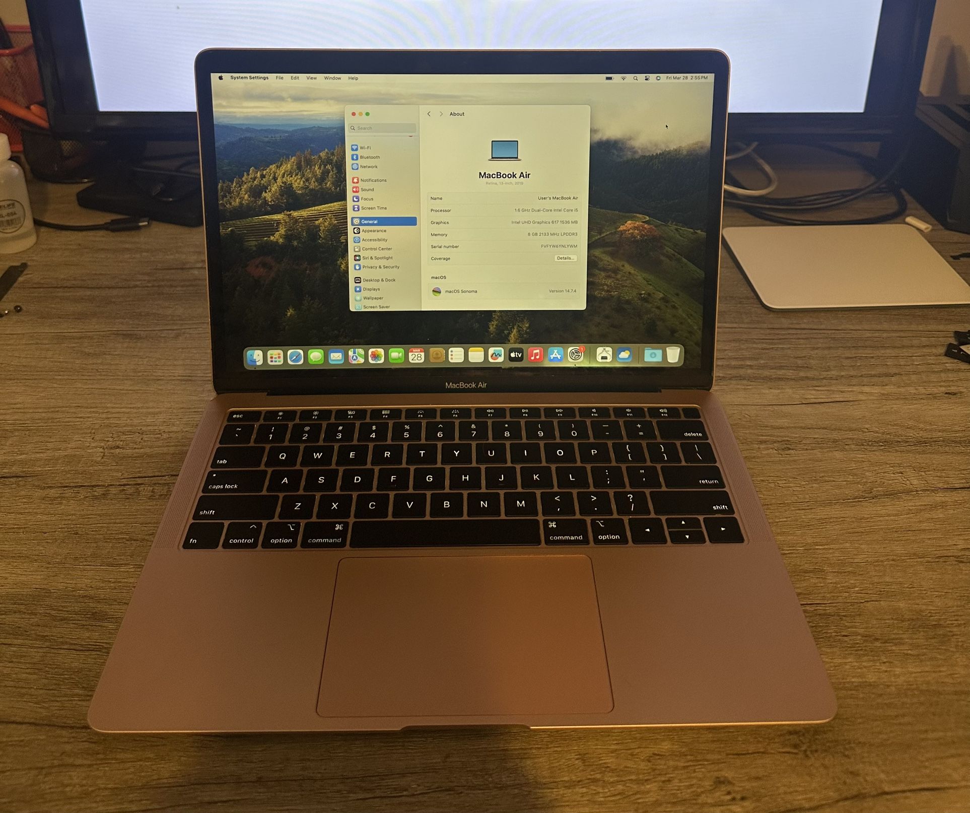 2019 13” MacBook Air: 1.6Ghz i5, 8GB, 256GB SSD