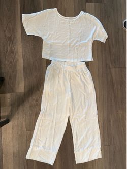 White linen look palazzo pant set