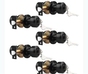 Black Door Knob Lock Set with Keys – 5 Pack