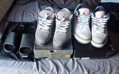 Air Jordan 3 Cool Grey Sneakers and yezzy slides