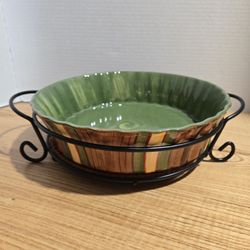 Temptations Presentable Ovenware Casserole Baker Old World Green Brown 10.25"