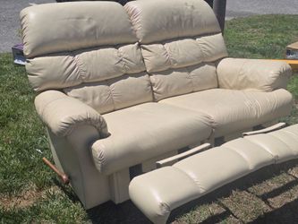 Reclineable Beige leather couch and sofa