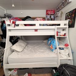 White Twin Over Full Bunk Bed w/ Tempur-Pedic Mattress – Excellent Condition! 