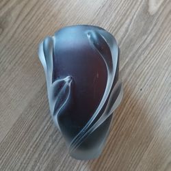 William Glasner  Amethyst Purple Satin Frosted Art Glass Vase Leaf 1981