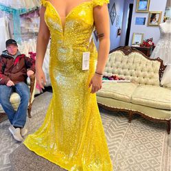 Elle Wilde Yellow Sequin Ballgown 