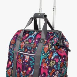 Luggage 15 Inch Patterned Carry on Bag For Women - Lightweight Suitcase with 2 Rolling Wheels (Wildwoods)