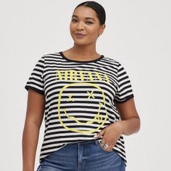 TORRID Black White Striped Yellow Nirvana Classic Fit Ringer Graphic Band Tee