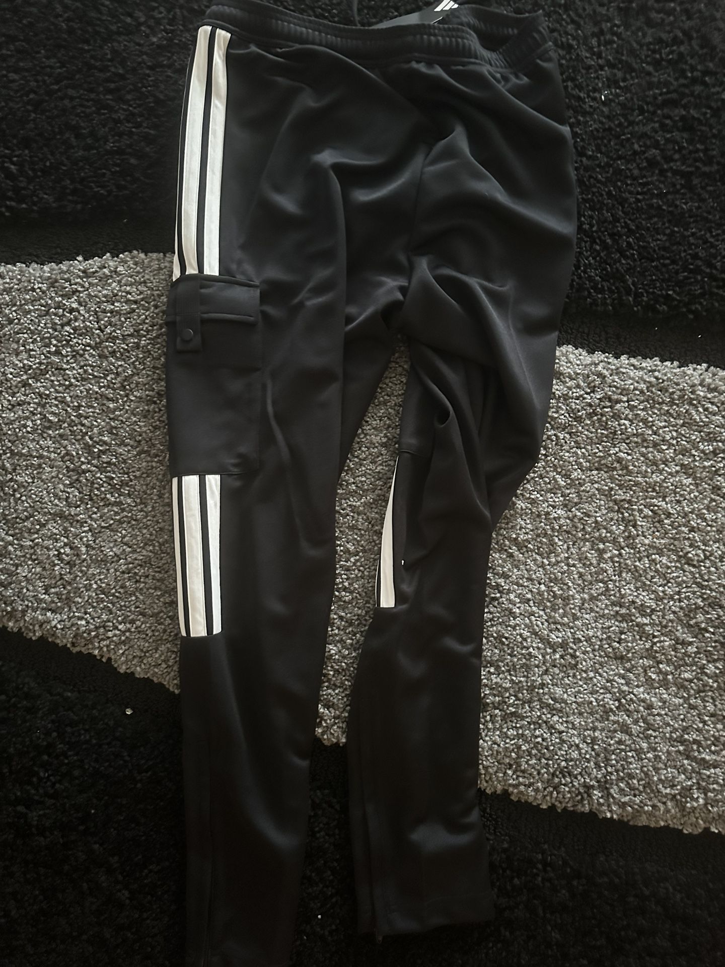 Adidas Black/White Stripe Fitted Cargo Track Pants