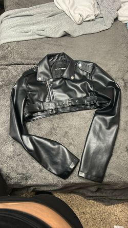 Black cropped leather jacket