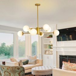 8-Light Chandelier w/ Glass Globe Shades – Bulb Included