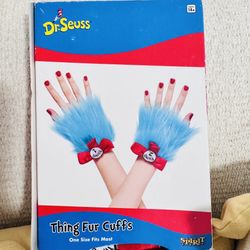 Dr. Seuss- Cat In The Hat School Classroom Theme Thing Fur Cuffs And Head Band Pom Pom