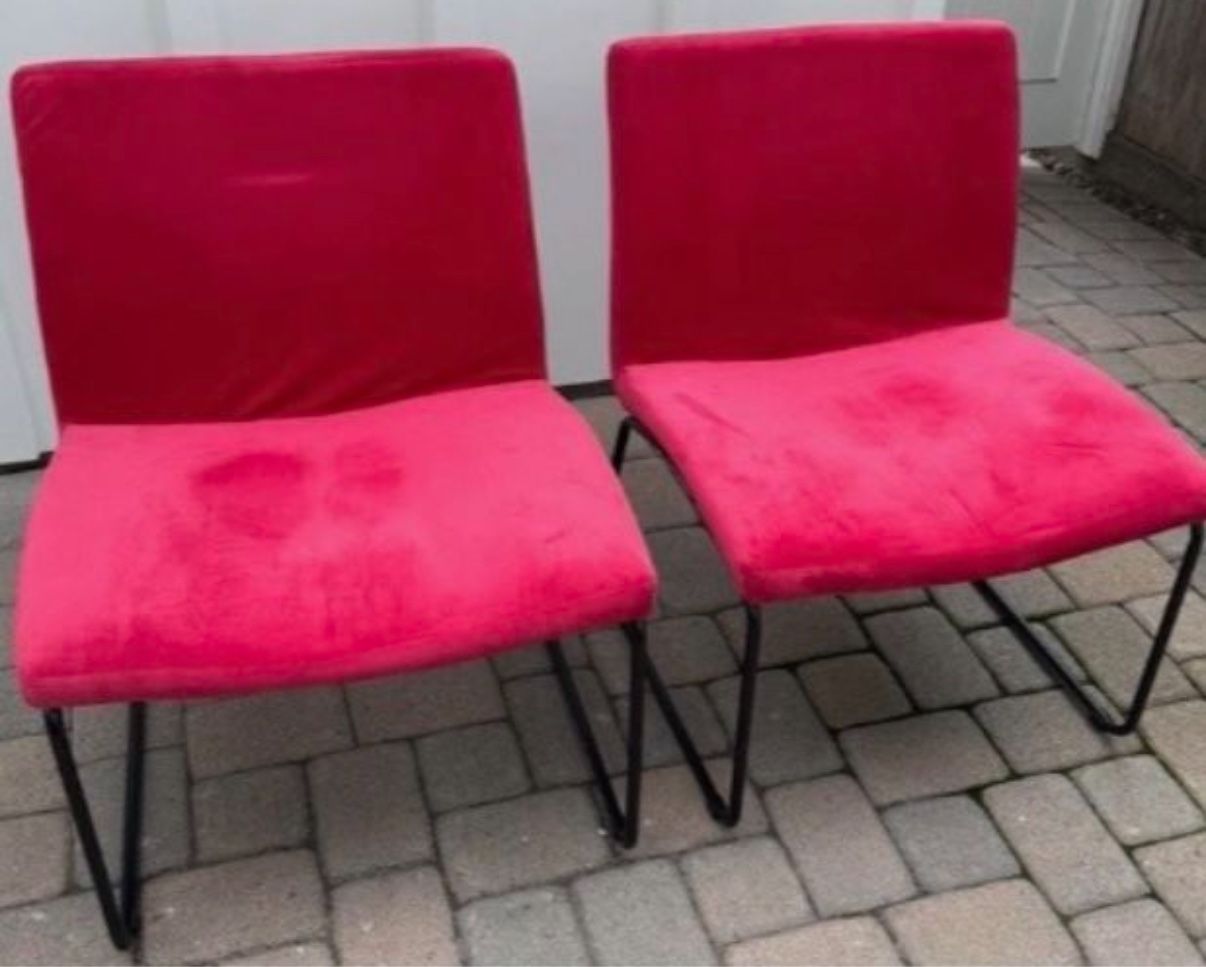 Set of 2 Oversized Red Velvet Accent Chairs- $50 For Both