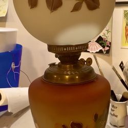 Antique Victorian Hand Painted GWTW Kerosene Oil Lamp