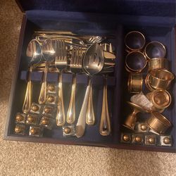 Silver Ware In Wooden Box 