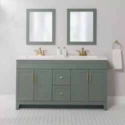 Glacier Bay Chasbury 61 in. Double Sink Palm Green Freestanding Bath Vanity with White Cultured Marble Top (Assembled