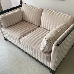 Elegant MCM Art Deco Vintage Pink Mohair Loveseat Chinese Style