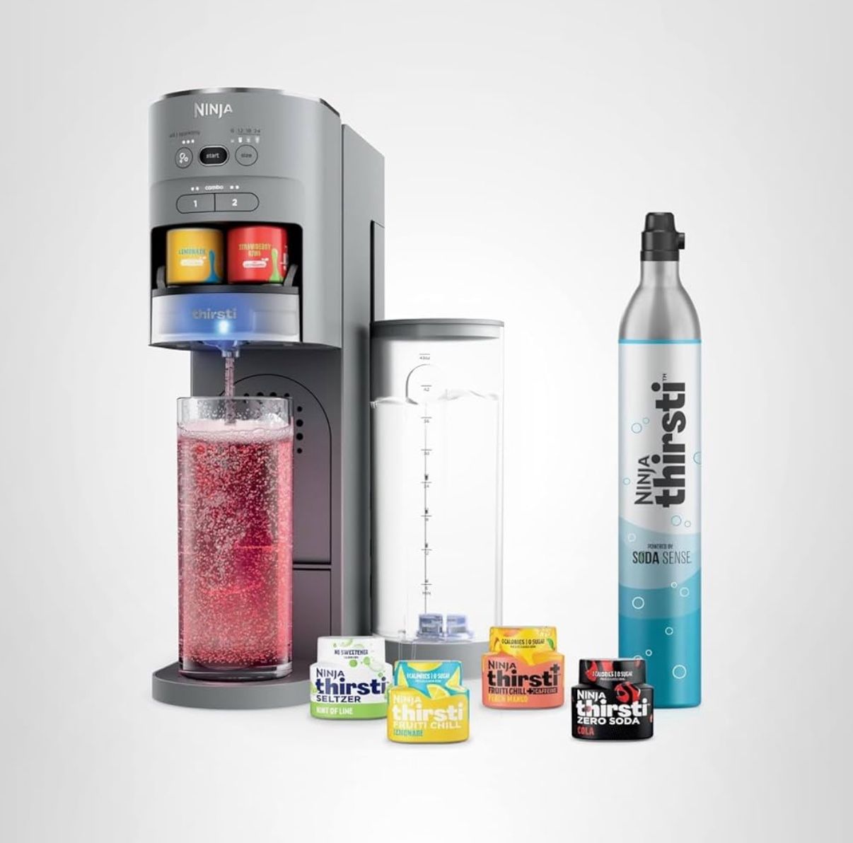 Ninja Thirsti Drink System, Soda Maker, Create Unique Sparkling & Still Drinks, Personalize Size & Flavor, Carbonated Water Machine, 60L CO2 Cylinder