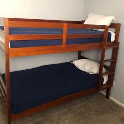 Twin Size Real Wood Bunk Beds with Clean Mattresses